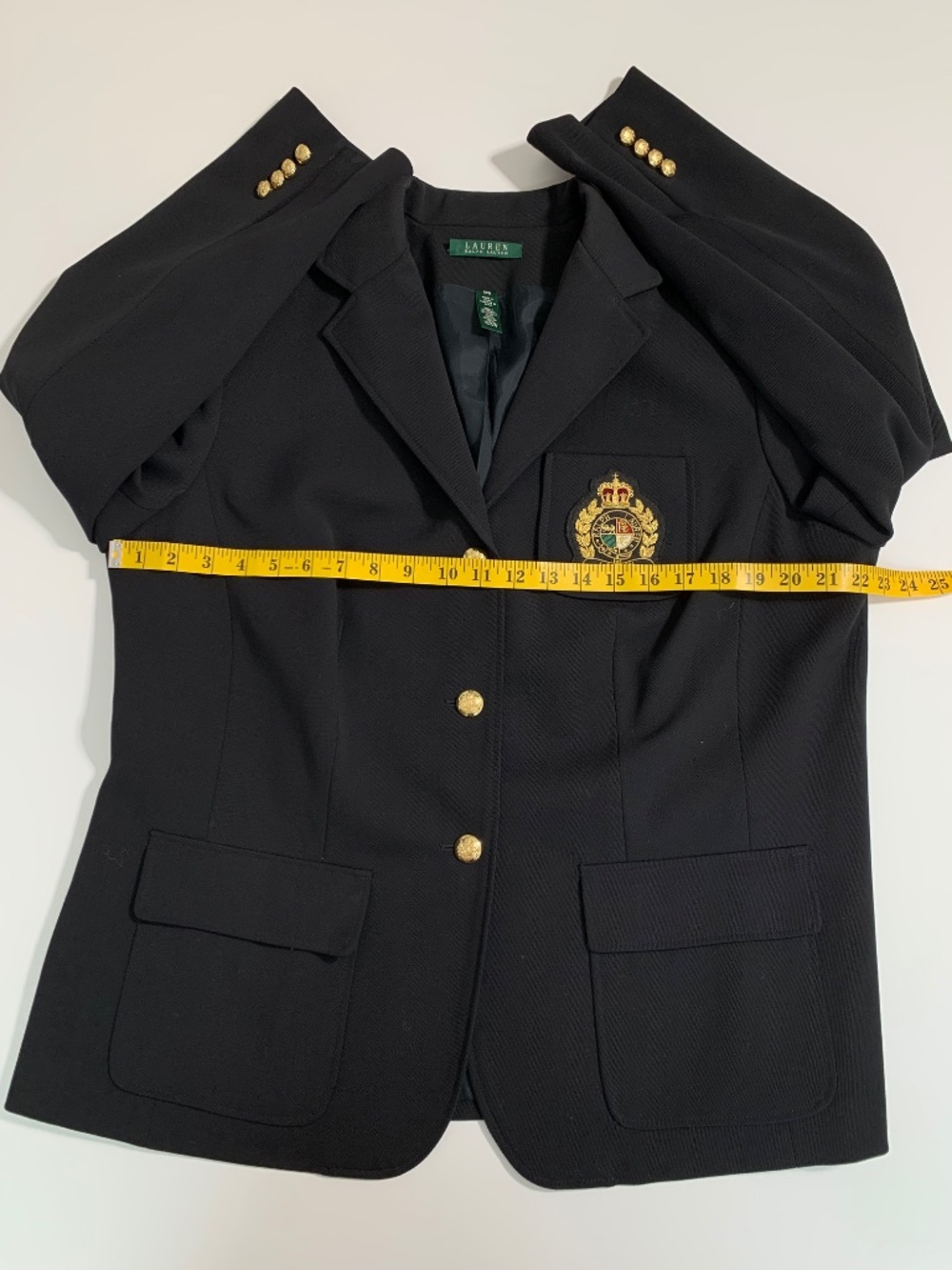 RALPH LAUREN Classic Black Crest 100% Wool Blazer Women's US Size 14W VINTAGE - Picture 8 of 13